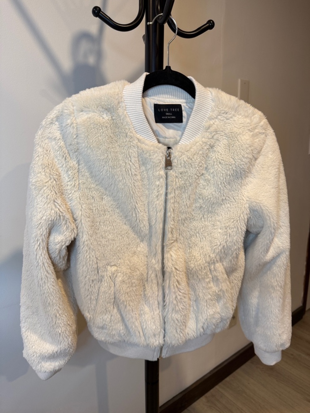 ‼️SOLD‼️Love Tree Ivory Faux Fur Bomber Jacket